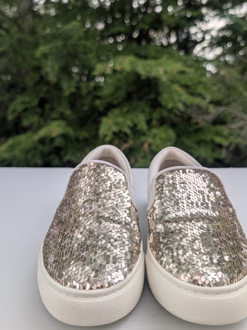 Tory Burch Gold and Cteam Sequin Slip-On Sneakers